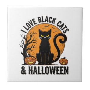Azulejo Diseño de camiseta vintage de Halloween Gatos negr