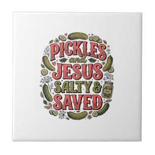 Azulejo Diseño de camiseta vintage Pickles y Jesús Salty S