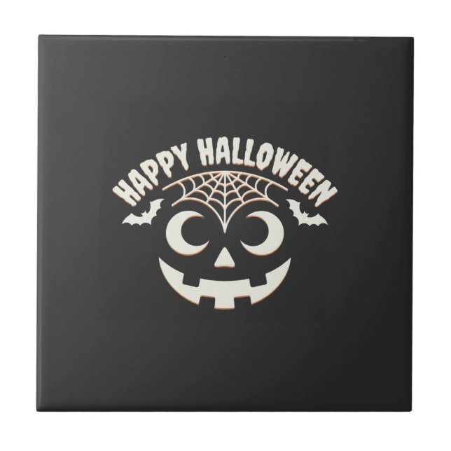 Azulejo Diseño de cara de Jack-O-Lantern de Halloween feli (Frente)