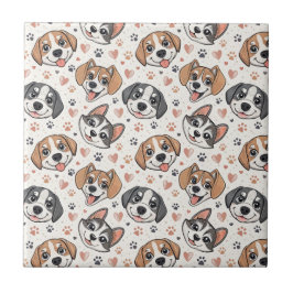 Azulejo Diseño de caras de cachorros lindos para niños par