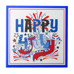 Azulejo Diseño de Celebración Patriótica del 4 de Julio Fe