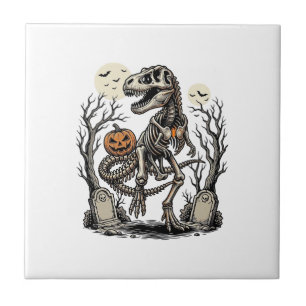 Azulejo Diseño de cementerio de Halloween de dinosaurio es