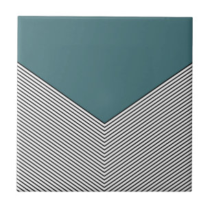 Azulejo Diseño de chevron negro y blanco y triángulo azul
