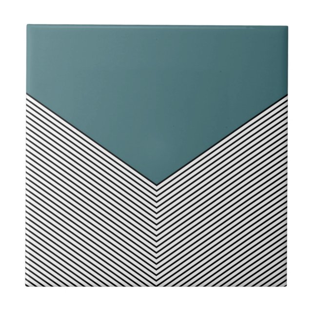 Azulejo Diseño de chevron negro y blanco y triángulo azul (Frente)