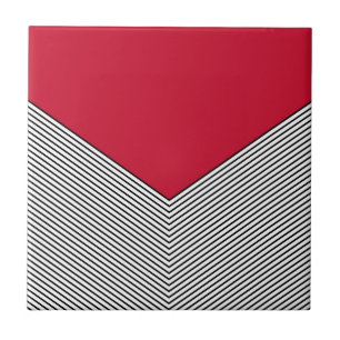 Azulejo Diseño de chevron negro y blanco y triángulo rojo