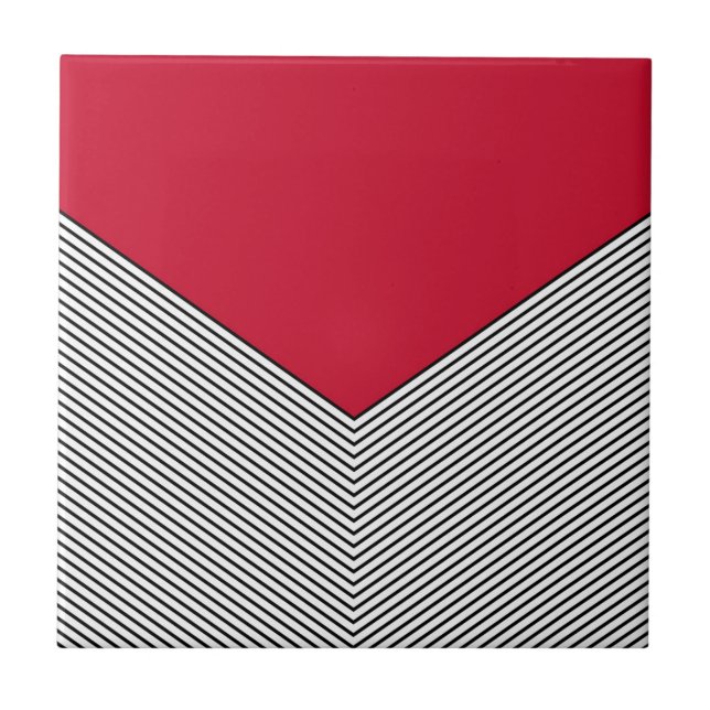 Azulejo Diseño de chevron negro y blanco y triángulo rojo (Frente)