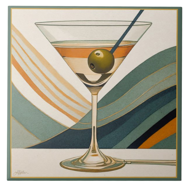 Azulejo Diseño de Cocktail Martini Mid Century (Frente)