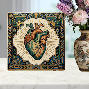 Azulejo Diseño de corazón anatómico Art Deco verde azulado