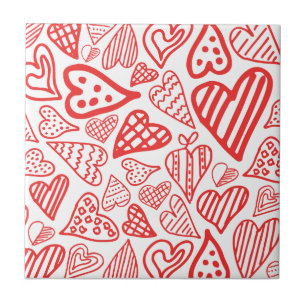 Azulejo "Diseño de corazones dibujados a mano   Brillante 