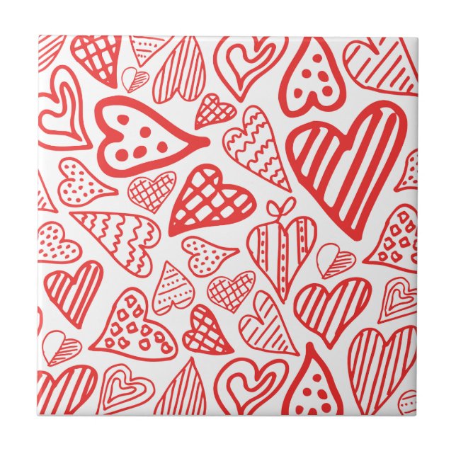 Azulejo "Diseño de corazones dibujados a mano | Brillante  (Frente)