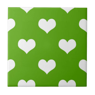 Azulejo Diseño de corazones encantadores verdes y blancos