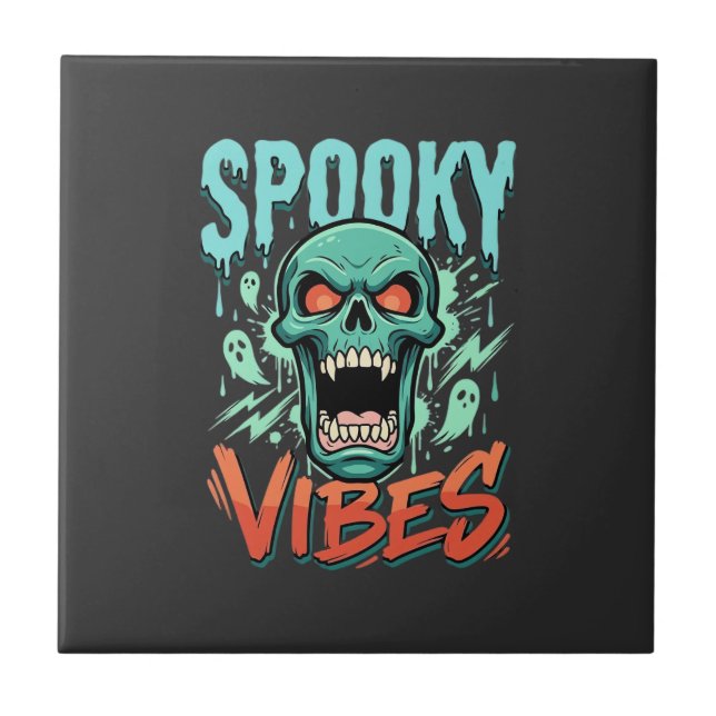 Azulejo Diseño de cráneo de fantasma de Halloween Vibracio (Frente)