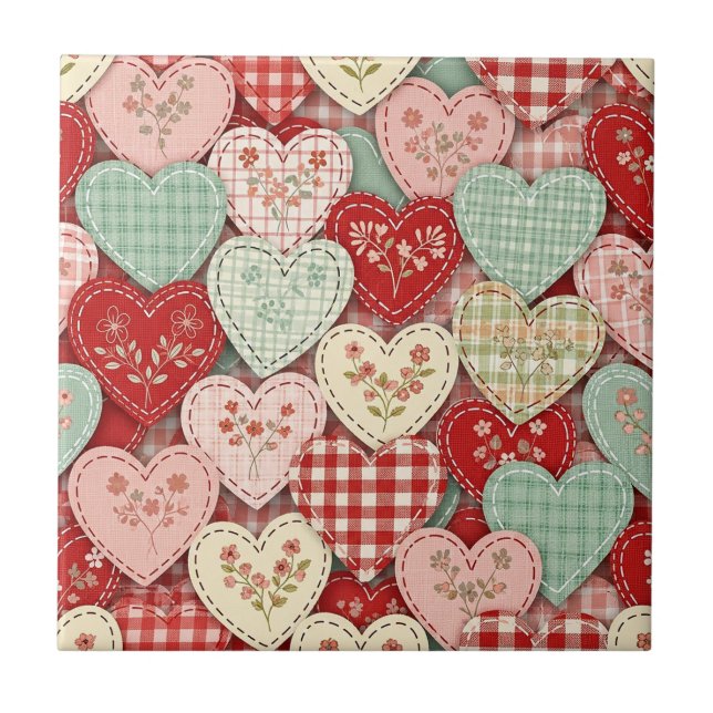 Azulejo Diseño de Cuadrícula de Corazón de Patchwork de Ca (Frente)