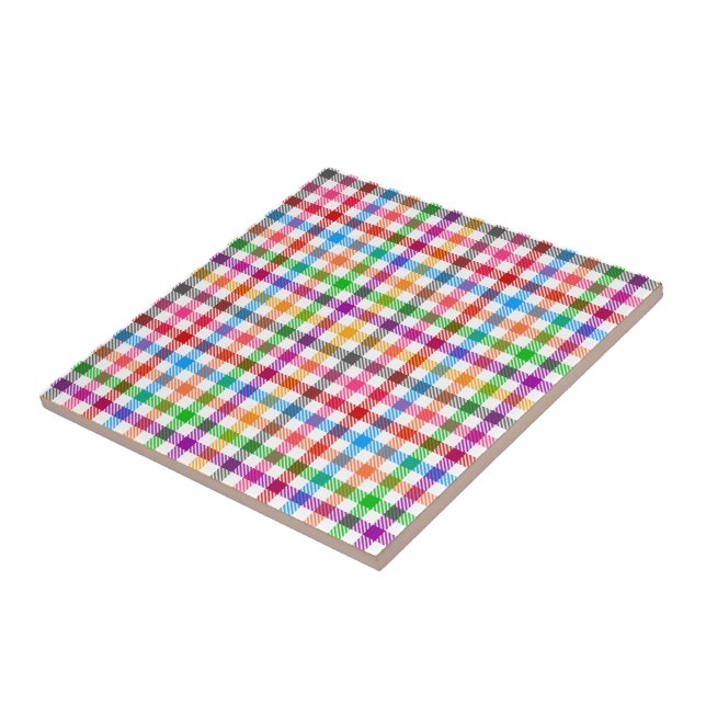 Azulejo Diseño de cuadro de gingham de arcoíris colorido - (Lado)
