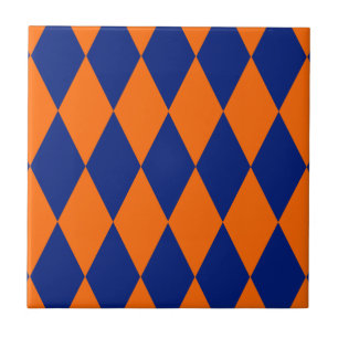 Azulejo Diseño de cuadros arlequín naranja y azul