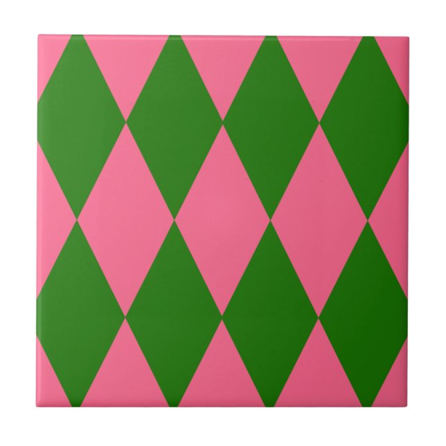 Azulejo Diseño de cuadros arlequín verde rosa (Frente)