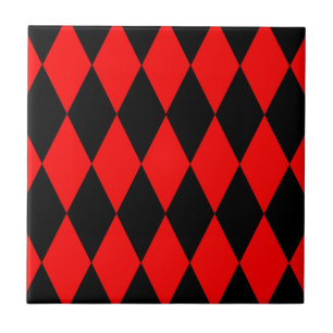 Azulejo Diseño de cuadros de diamantes arlequín rojo negro