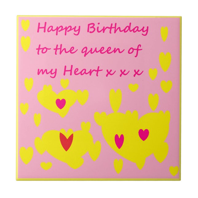 Azulejo Diseño de cumpleaños rosa y amarillo con mensaje e (Frente)