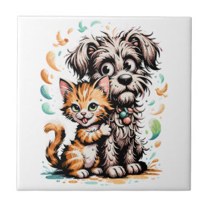 Azulejo Diseño de dibujos animados de amistad entre perros
