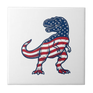 Azulejo Diseño de dinosaurio T-Rex patriota bandera americ