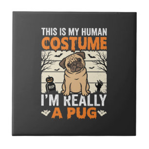 Azulejo Diseño de disfraz humano de pug divertido de Hallo