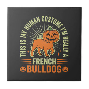 Azulejo Diseño de disfraz humano divertido de Bulldog Fran
