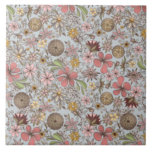 Azulejo Diseño de Doodles Florales Rosa Cute Girly Old Ros (Frente)