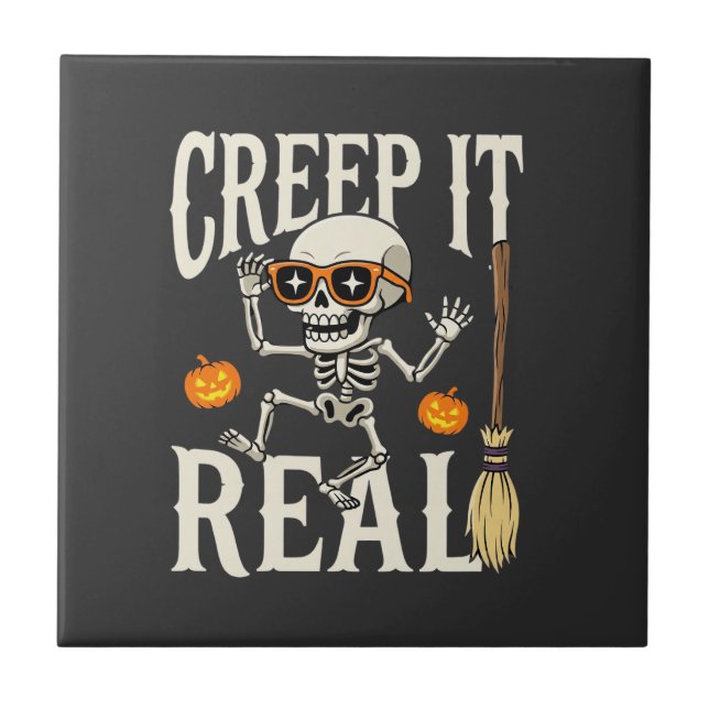 Azulejo Diseño de esqueleto bailarín divertido de Hallowee (Frente)