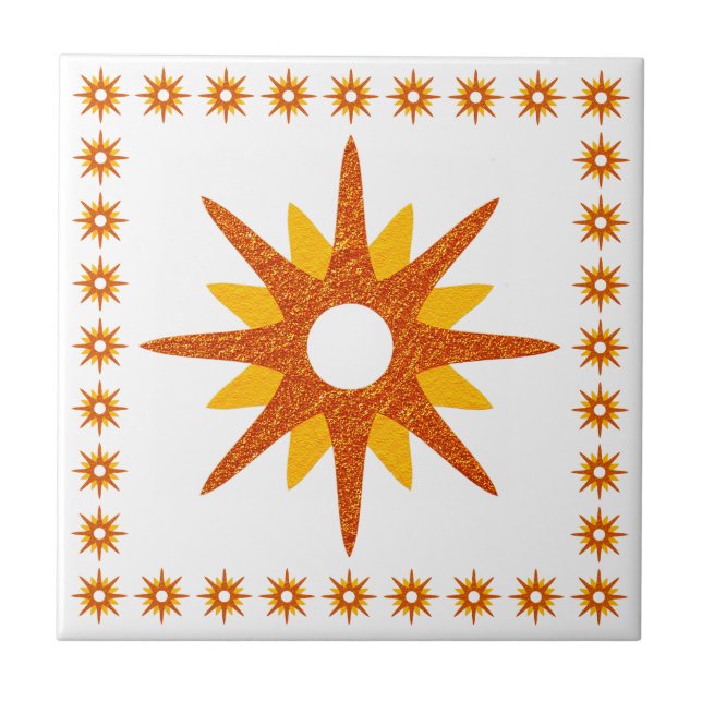 Azulejo Diseño de Estallido de Estrellas Naranja Moderno d (Frente)
