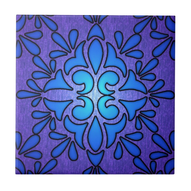 Azulejo Diseño de estilo de vidrio teñido azul púrpura (Frente)