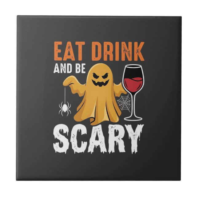 Azulejo Diseño de fantasma aterrador para comer y beber en (Frente)
