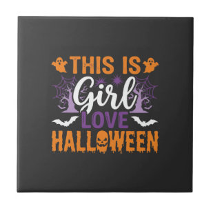 Azulejo Diseño de fantasma de Halloween de chica_1