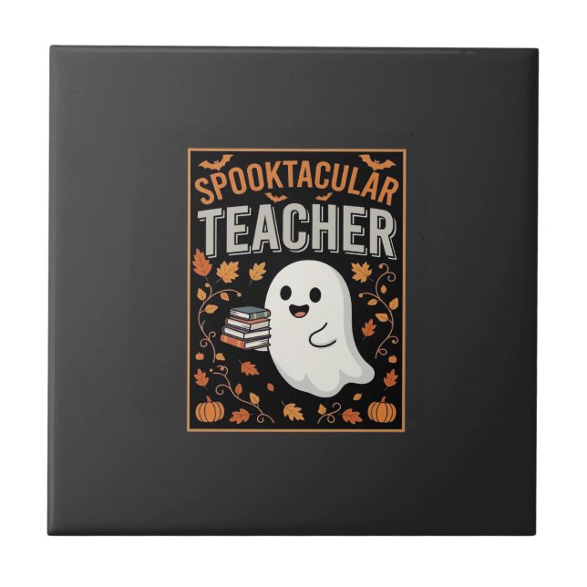 Azulejo Diseño de fantasma de Halloween para profesores Sp (Frente)