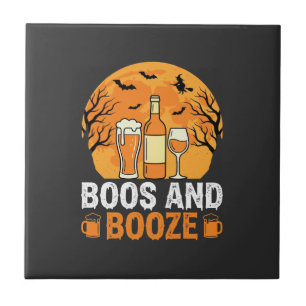 Azulejo Diseño de fiesta de Halloween con sustos y bebida