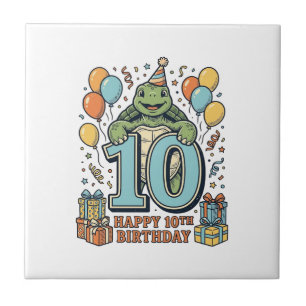 Azulejo Diseño de fiesta vintage de cumpleaños número 10 d