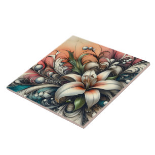 Azulejo Diseño de Flor de Lis con Patrones Abstractos Colo