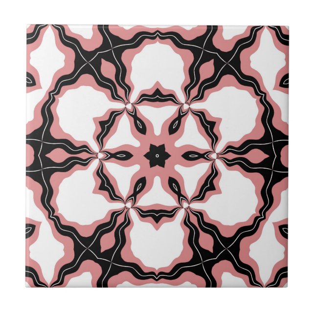 Azulejo Diseño de flores azules, rosas, blancas y negras (Frente)