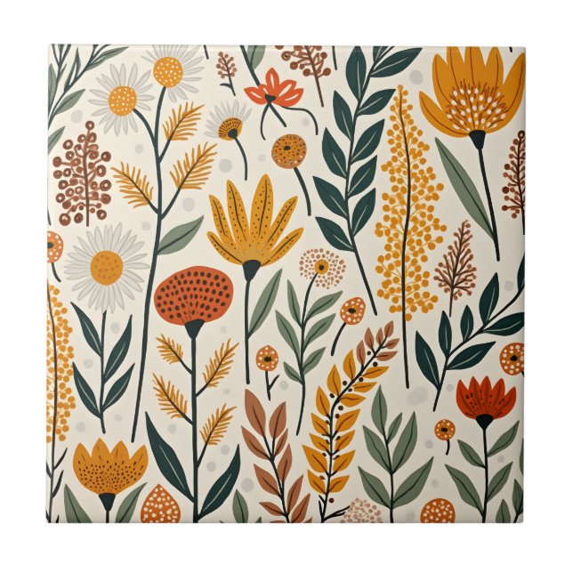 Azulejo Diseño de Flores Botánicas Boho Plantas 390 (Frente)