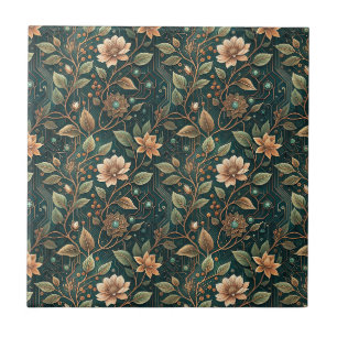 Azulejo Diseño de flores botánicas de circuito tecnológico