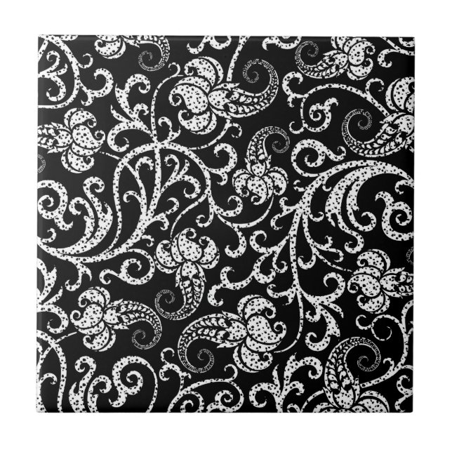 Azulejo Diseño de flores dálmata negro lindo (Frente)