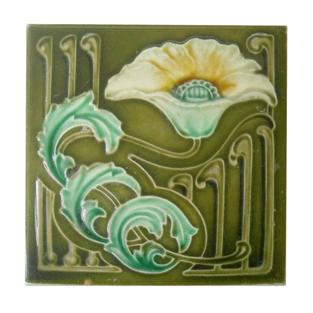 Azulejo Diseño de flores de estilo Art Nouveau azul (Frente)
