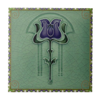 Azulejo Diseño de flores de estilo Art Nouveau azul