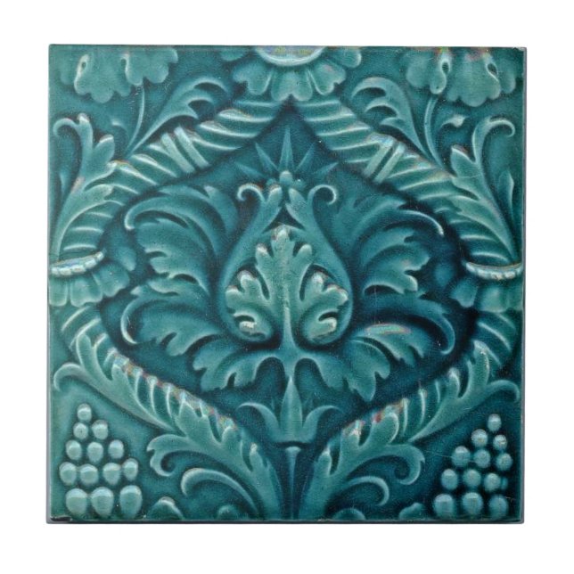 Azulejo Diseño de flores de estilo Art Nouveau azul (Frente)
