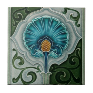 Azulejo Diseño de flores de estilo Art Nouveau azul