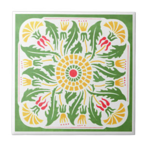 Azulejo Diseño de flores de estilo Art Nouveau de época