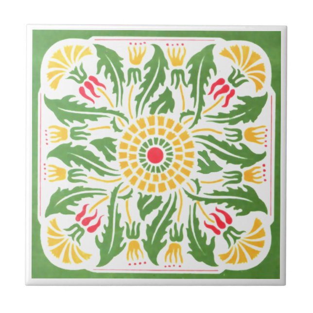 Azulejo Diseño de flores de estilo Art Nouveau de época (Frente)
