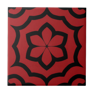 Azulejo Diseño de flores en mosaico, rojo y negro