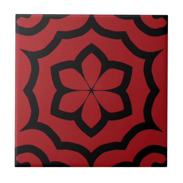 Azulejo Diseño de flores en mosaico, rojo y negro (Frente)