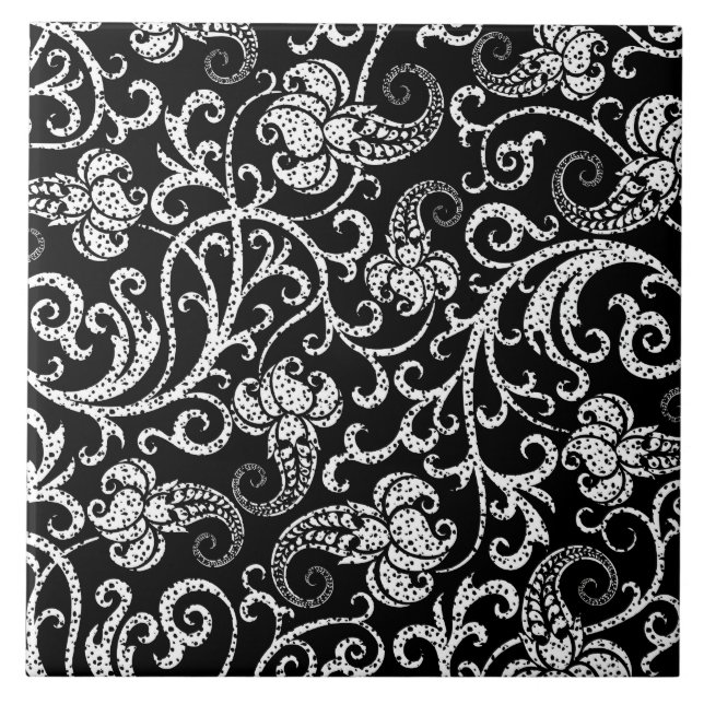 Azulejo Diseño de fondo de flores dálmatas negras (Frente)