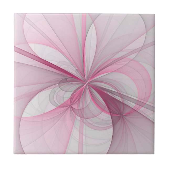 Azulejo Diseño de fractal gris rosa claro abstracto modern (Frente)
